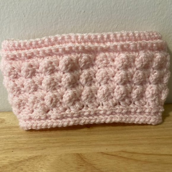 Toddler Girls Winter Crochet Cinched Bow Headband Ear Warmer - Baby Pink - Picture 2 of 2